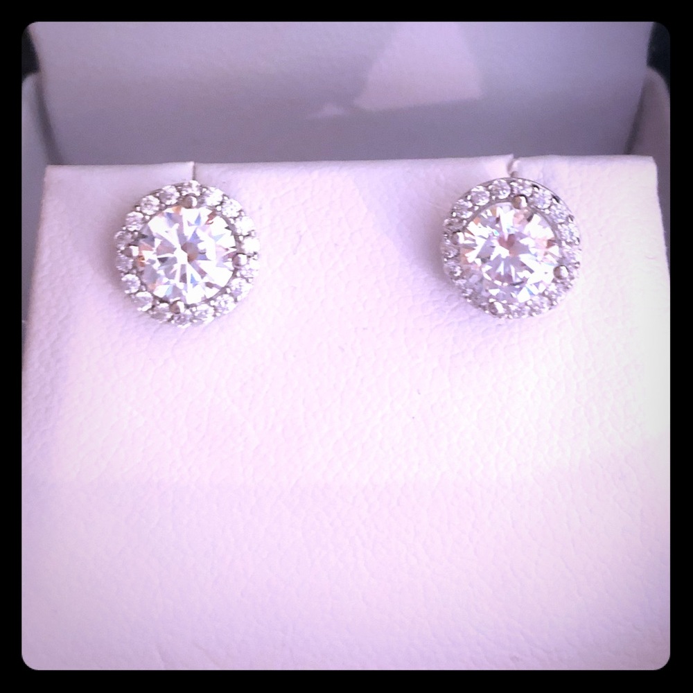 CZ round with halo stud earrings